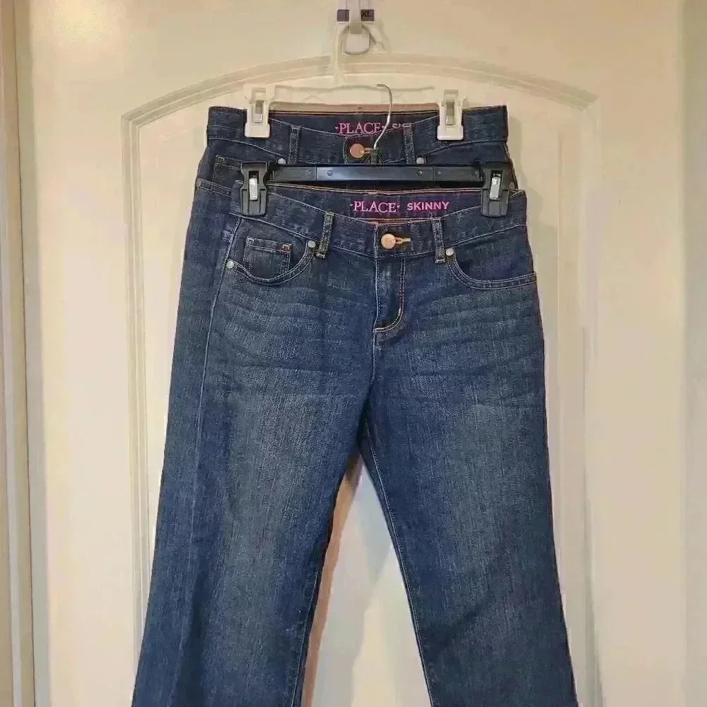 𝅺THE Childrens Place 2 PAIR Girl's Blue Cotton/Spandex Skinny Jeans NEW NWT